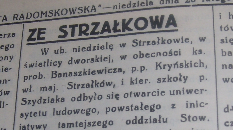 Co słychać w Strzałkowie? Artykuł z „Gazety Radomskowskiej” z 20 lutego 1938 roku